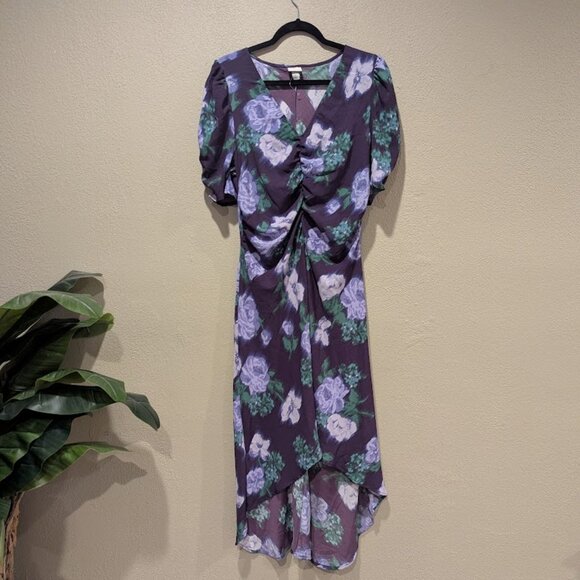 A New Day * Women’s Crepe Short Sleeve Midi Dress * Size L – Purple Floral 💜🌸 - Picture 3 of 6